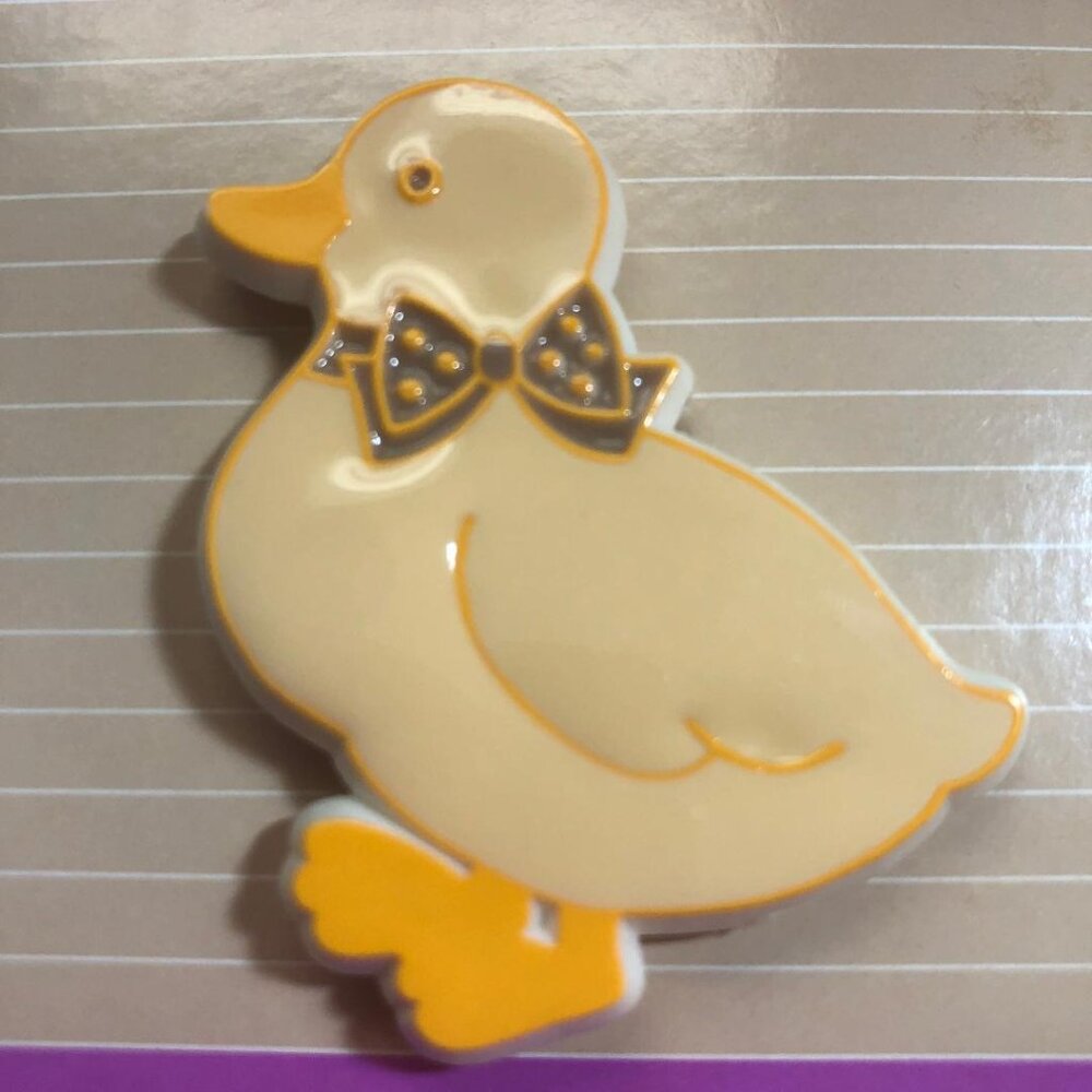 New Vintage Hallmark Easter Fancies Lapel Pin Yellow Duck Polka Dot Bow 80s